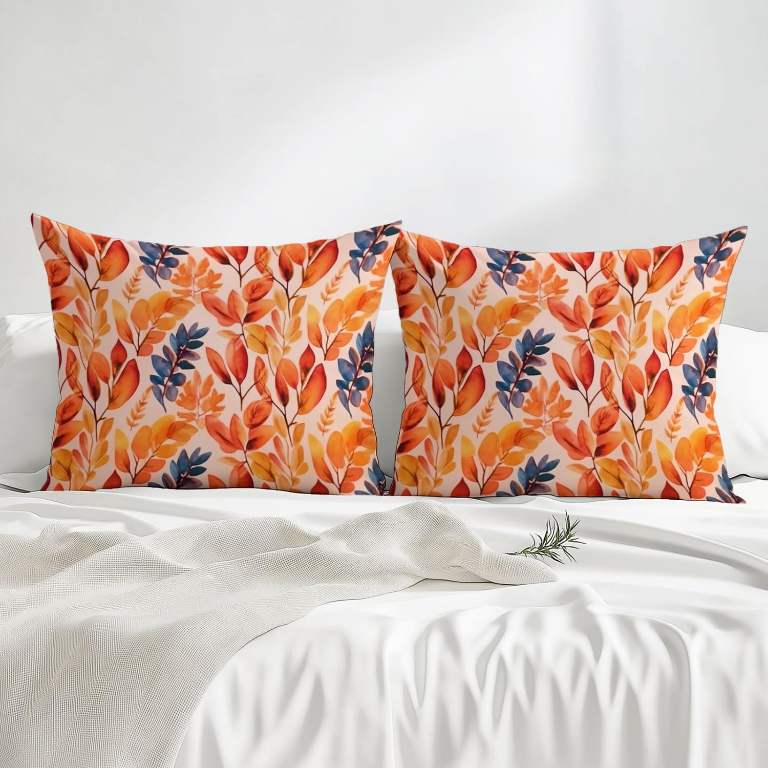 Drap Housse Bohème Aquarelle Feuilles d'automne Imprimer, 140 x 190 cm Résistance à la Déchirure Drap-Housse avec Poche 30 cm de Profondeur, Couleur Orange Ensembles de literie pour Dortoirs Hôtels