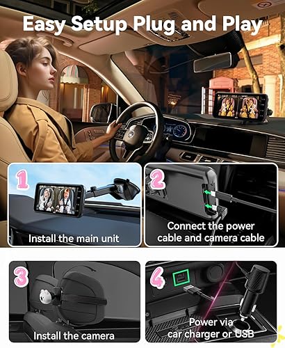 Miniatura 8 de Cámara de coche para bebé para 2 niños, monitor IPS de pantalla dividida de 6.9 pulgadas con doble cámara de asiento trasero HD de 1080P, bonitas