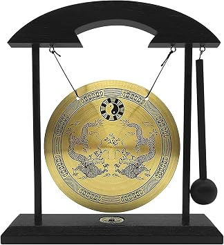 lyrlody Mini Gong Percussion Instrument, Desktop Gong, Mini Gong, Table Gong Percussion Instruments with Mallet for Home Decor Housewarming, Twelve Chinese Zodiac Double Dragon