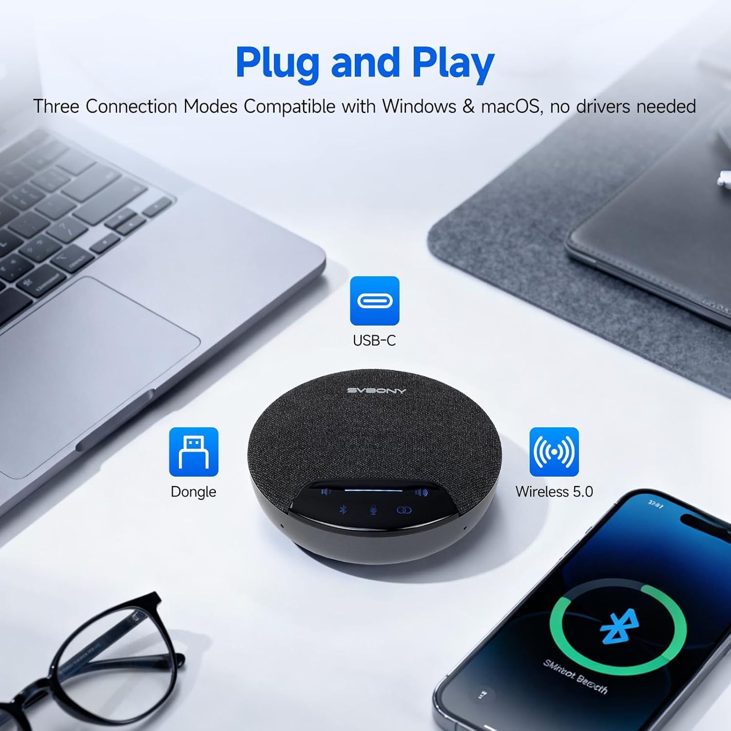 SVBONY SVN O1 Dual Conference Speaker and Microphone, Wireless Cascading 33FT for 30People Conference Room, 3A+AI Noise Cancelling, 8Mics with 360°Voice Pickup, UHF-Stabilized Link 7 719hDogAt2L. AC SL1500