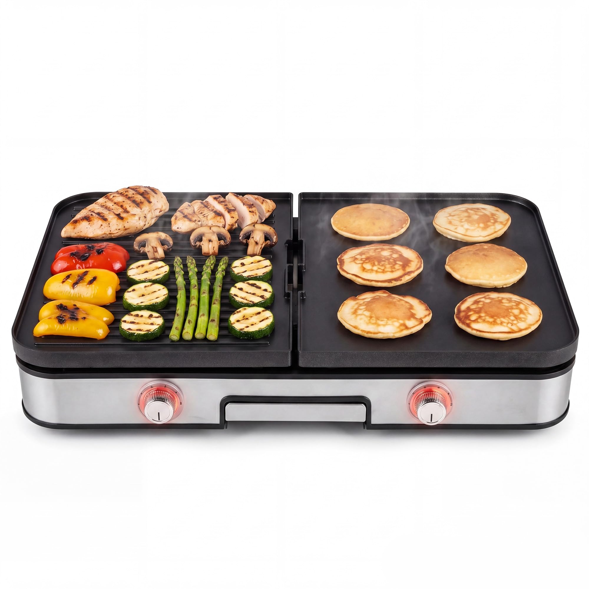 LIFEZEAL Tischgrill 48 x 31 cm, Elektrogrill 2000 W, Elektrischer Plattengrill Indoor mit 2 wendbaren Platten, Elektro-Grillplatte Griddle für Haus, Balkon, Camping