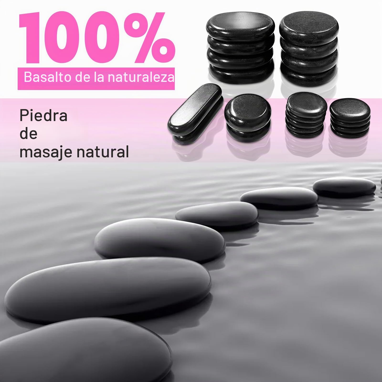Hot stone massage set, kit de masaje con piedras calientes con calentador, juego de piedras calientes portátiles, piedras de masaje calientes hechas de basalto, para masajes, relajación (21 piedras)