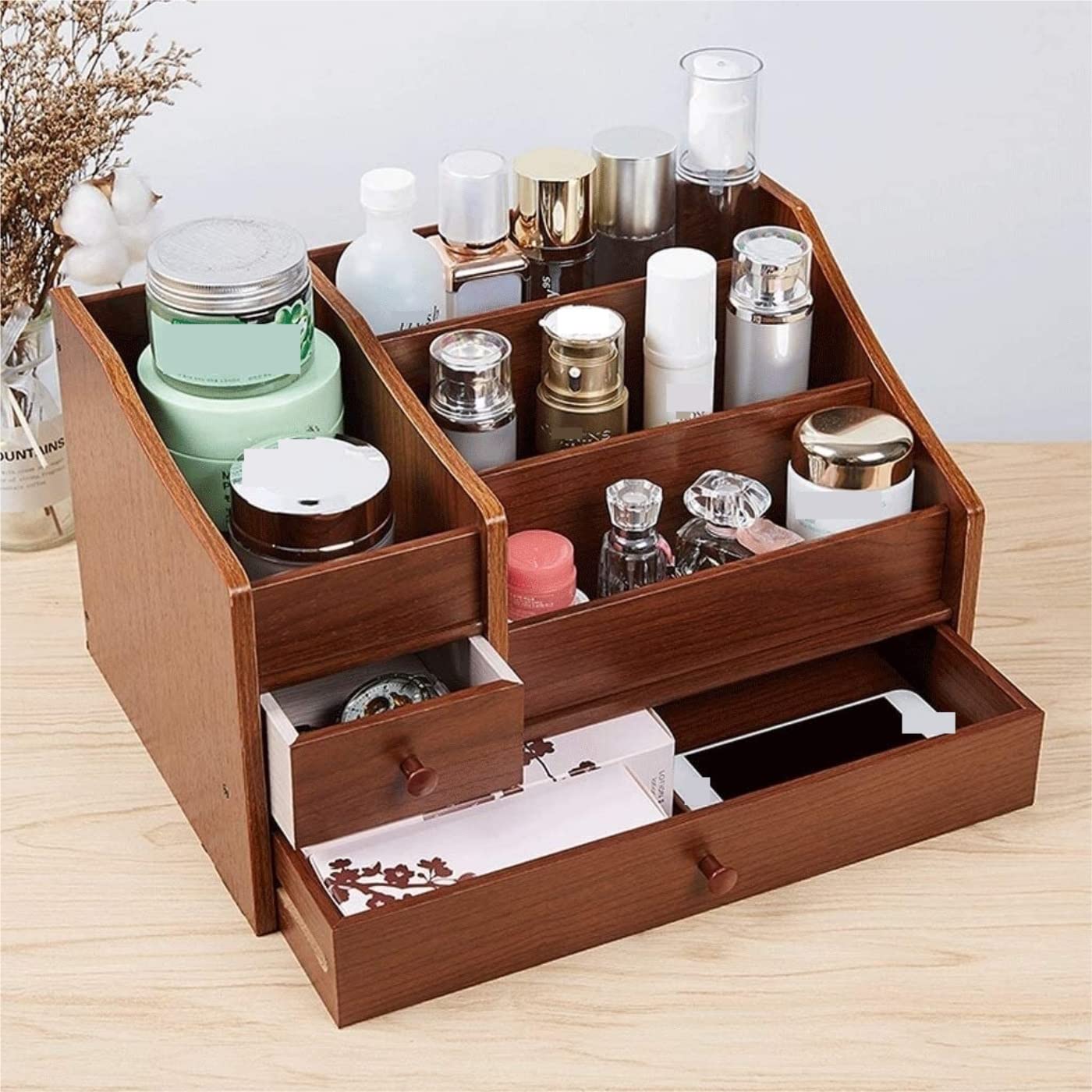 Organizer na Kosmetyki Wielofunkcyjne Pudełko Do Przechowywania Kosmetyków Szuflada W Stylu Dresser Rack Organizer Na Przybory Do Makijażu Organizer do Makijażu Sypialni(Bruin)