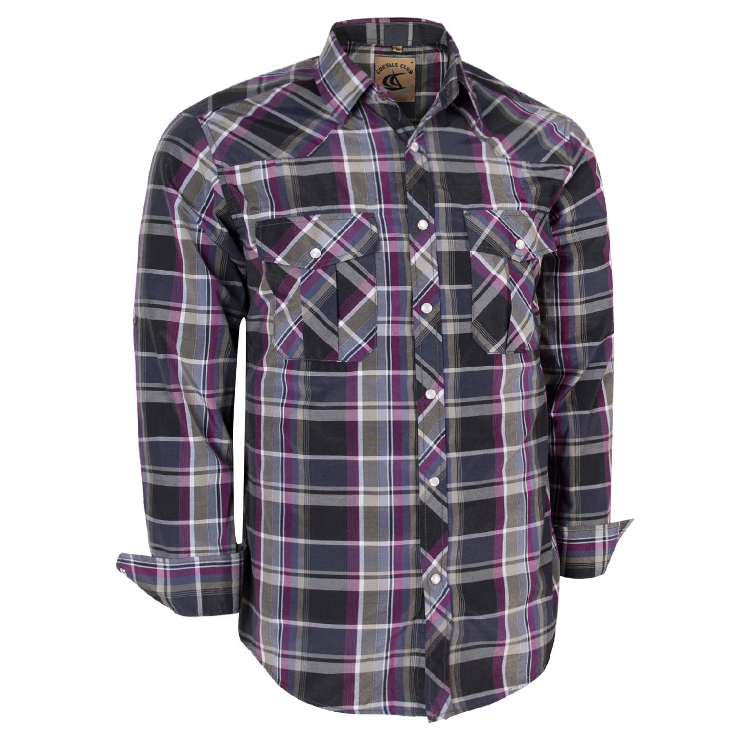 COEVALS CLUB Men's Western Pearl Snap Button Up Casual Cowboy Long Sleeve Two Pockets Work Shirts