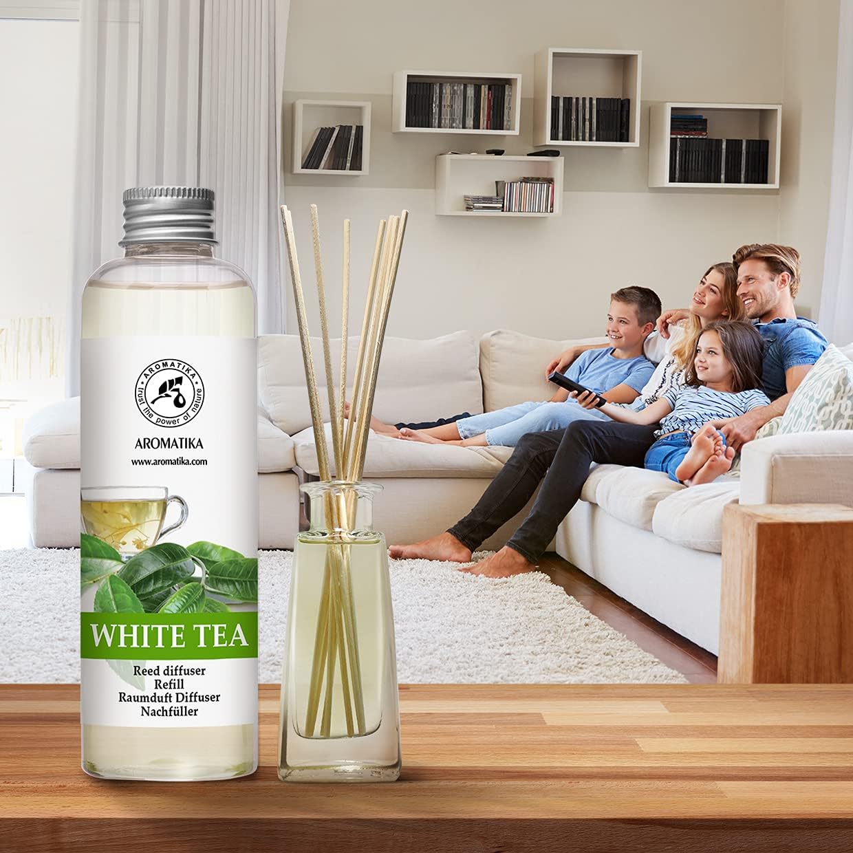 Refill Reed Diffuser White Tea 6.8 Fl Oz (200 ml) - with White Tea Essential Oil - Good Mood - Home Fragrance - Warm Scent - Air Freshener for Bathroom Bedroom Kitchen - Aromatherapy - Nice Smell - Image 5