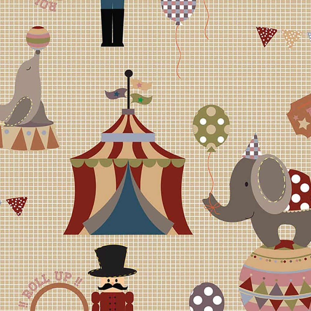 Balsara's Beige Brown Circus Tent - 1 Fat Quarter 48Cm X 55Cm 100% Cotton Quilting Fabrics Circus Tent Material Animals Buntings Patchwork Kids Summer Bedding Elephants Lion Star Fabric Dress Patchwork