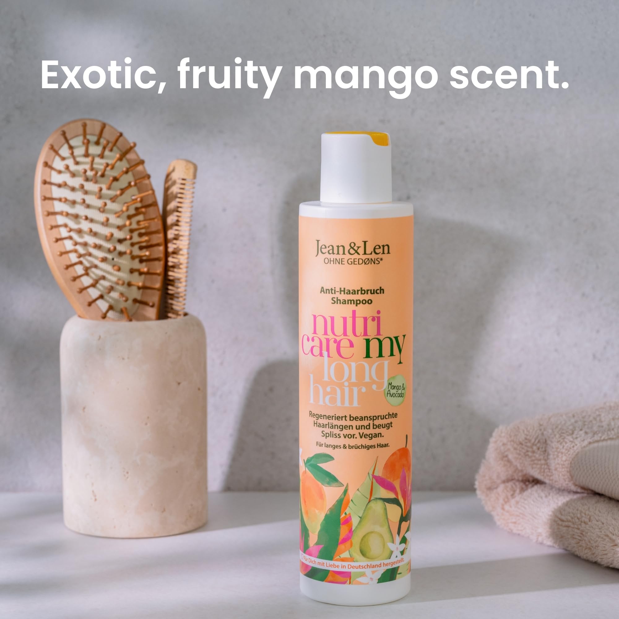 Jean & Len Nutri Care Shampoo Mango & Avocado for long damaged hair, revitalizes ends, fruity fresh mango scent - Image 3