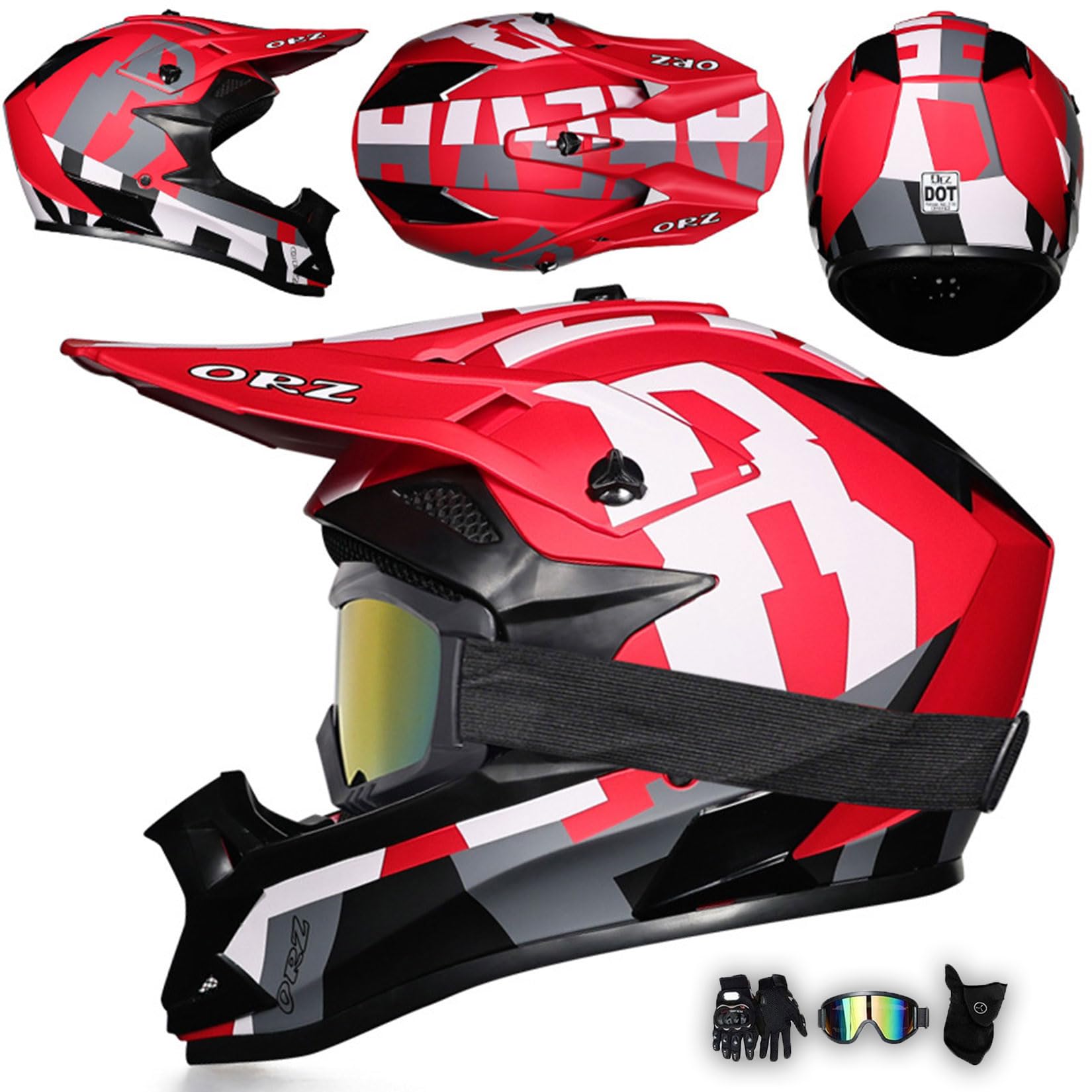 MODRYER ATV Motocross Helmets Youth Kids Adult MTB Off Road Motorbike Motorcycle Helmet With Goggles Gloves Mask, BMX Enduro Downhill Quad Helmet Street Dirt Bike Crash Helmet,Red-XL