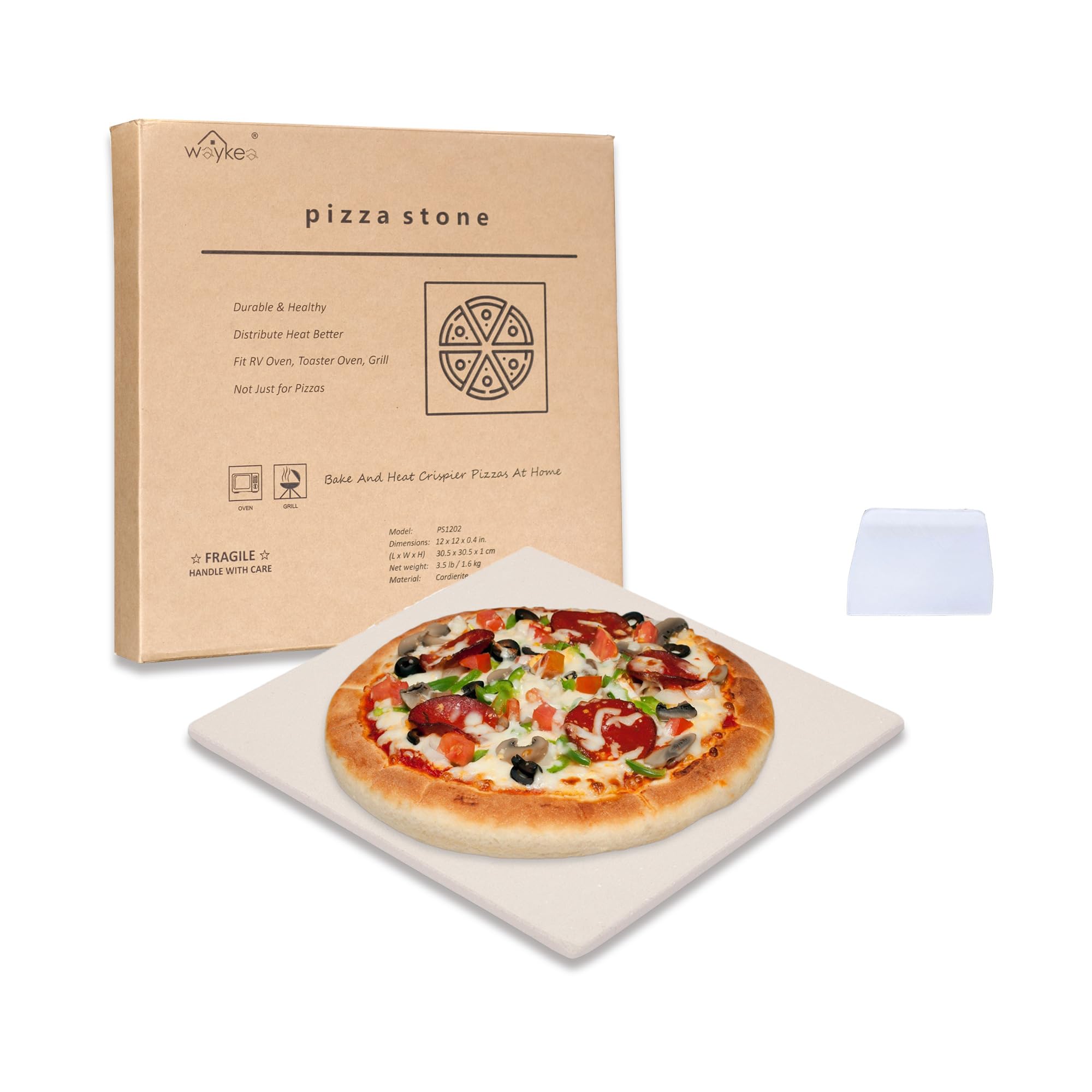 Pierre à Pizza En Cordiérite 30.5x30.5cm - Résiste à 800°C - Pour Four, Barbecue, Pain, Biscuits - Cuisson Uniforme Et Croûte Croustillante