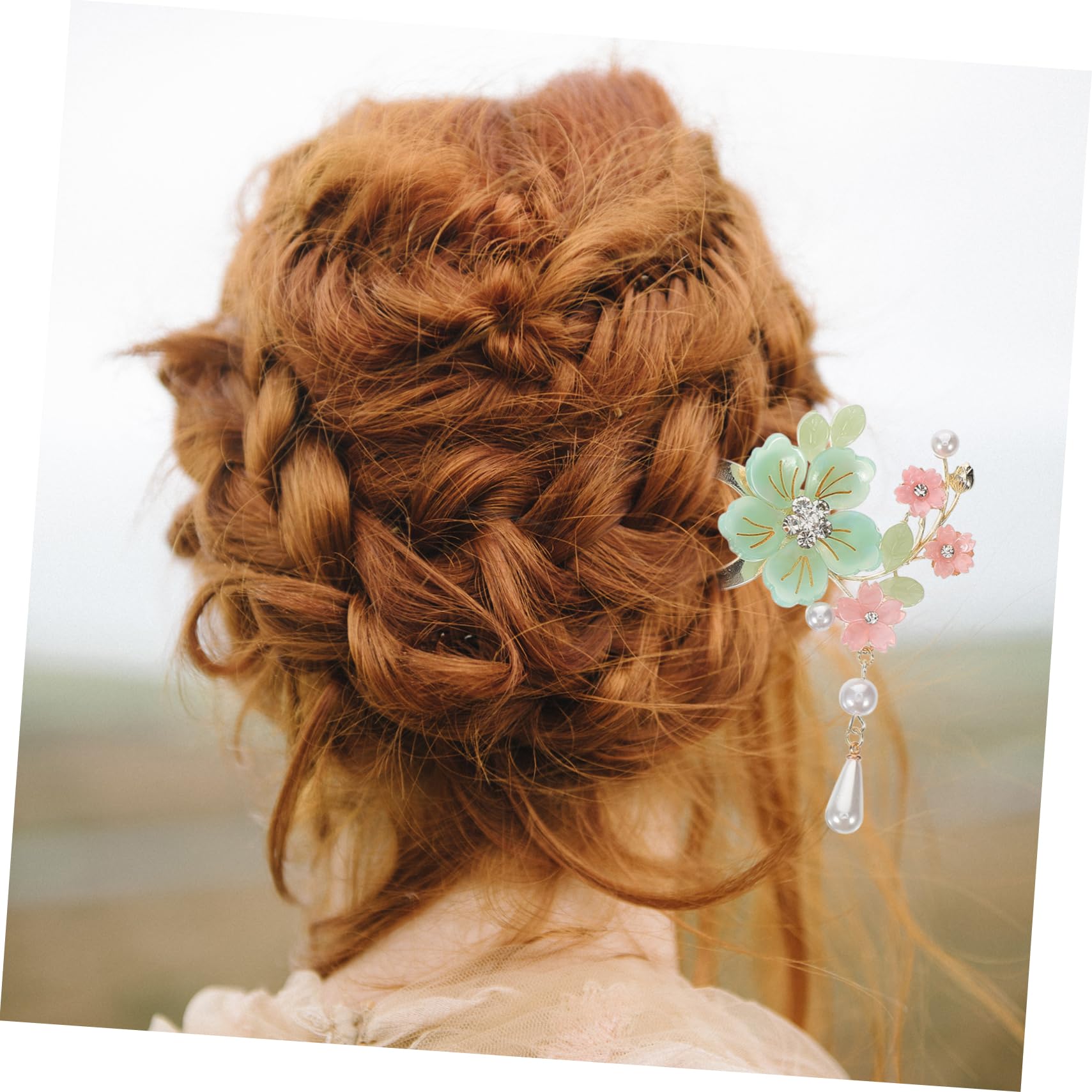 FRCOLOR U FöRmige Haarnadel Antike Chinesischer Haarschmuck Damen Blumen- Und Perlendekoration Haarstab Mit Quasten Haarnadel