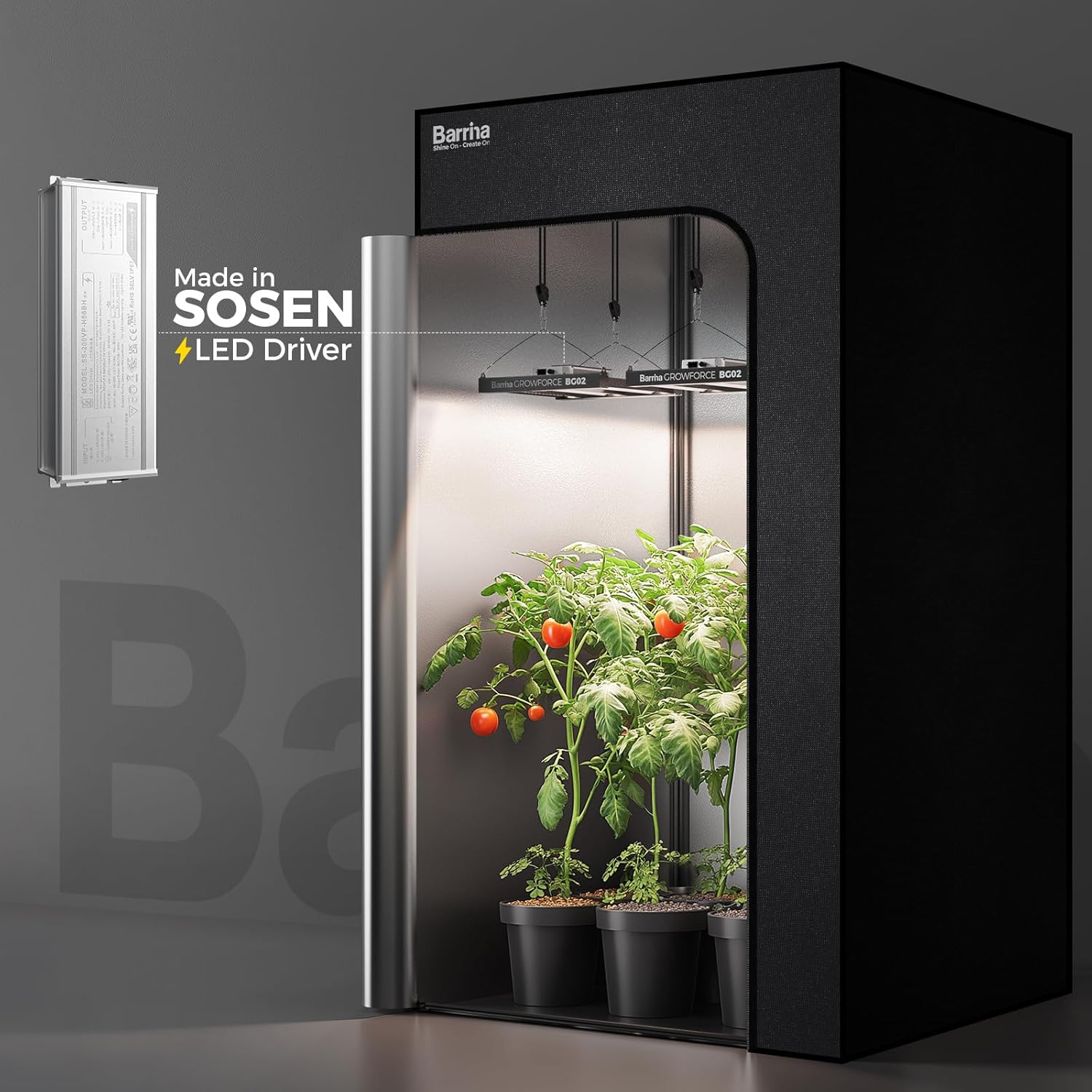 Barrina GrowForce BG02 3 x 3 LED Grow Light, 200W Full Spectrum with Dual Blue & FIR, High PPFD, Dimmable, Hanging Grow Lights for Indoor Plants 4 x 4 Coverage, 60° Lens for Uniform Illumination, ETL