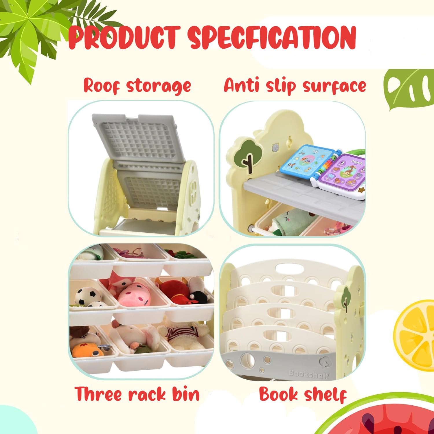 Metreno 3in 1 Kids Toy Organizer and Storage Racks Kids Book Shelf for Home Baby Book Shelf and Toys Organizer and Storage Bins Children Toys Rack Montessori Shelf Storage Racks Plastic(6SQFT, Green) - Image 6 thumbnail