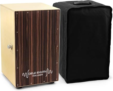 Cajon Cahon Full Size Box Drum with Adjustable Snare, Padded Gig Bag, Cushion - wood color- World Rhythm CAJ2-BK