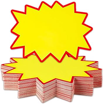 100 Pcs Price Tags, Retail Sale Signs, Single-Side Printing Blank Star Burst Sales Price Labels for Retail Store Grocery Shop Party Favors 7 x 5cm
