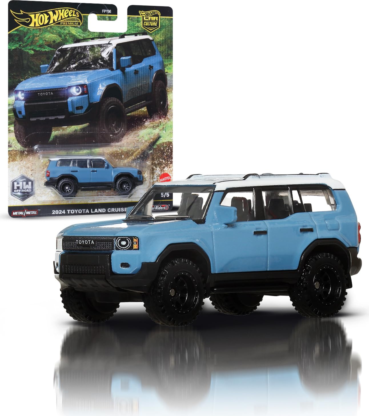 Hot WheelsPremium Car Culture Off Road 1:64 Scale Die-Cast 2024 Toyota Land Cruiser Vehicle with Real Riders Tires & Metal/Metal Body & Chassis