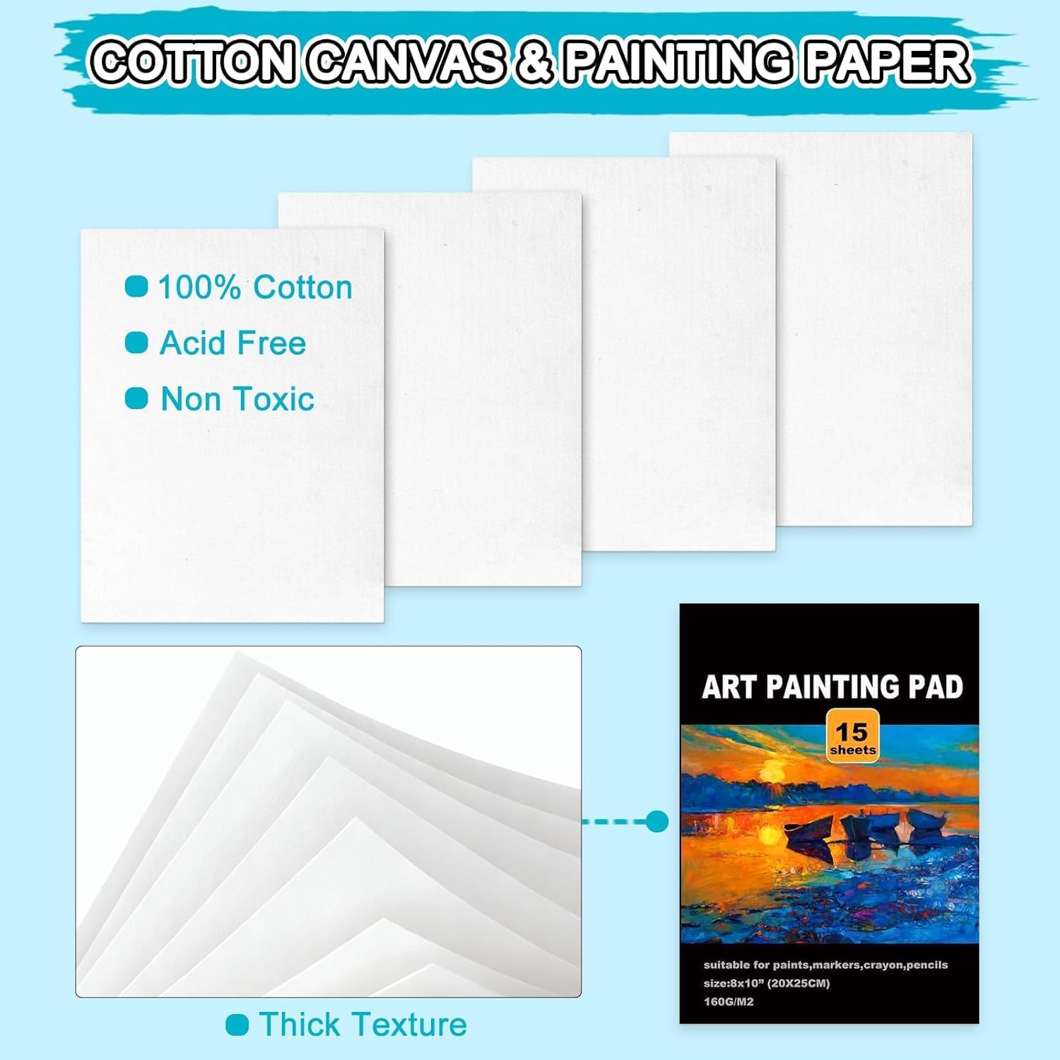 Kit de Peinture Acrylique,Chevalet Peinture Acrylique,24 Peinture,4 Panneaux de toile,8 Pinceaux,Palette,Spatul,Toile,Chevalet,Kit de Peinture pour Artistes,Débutants
