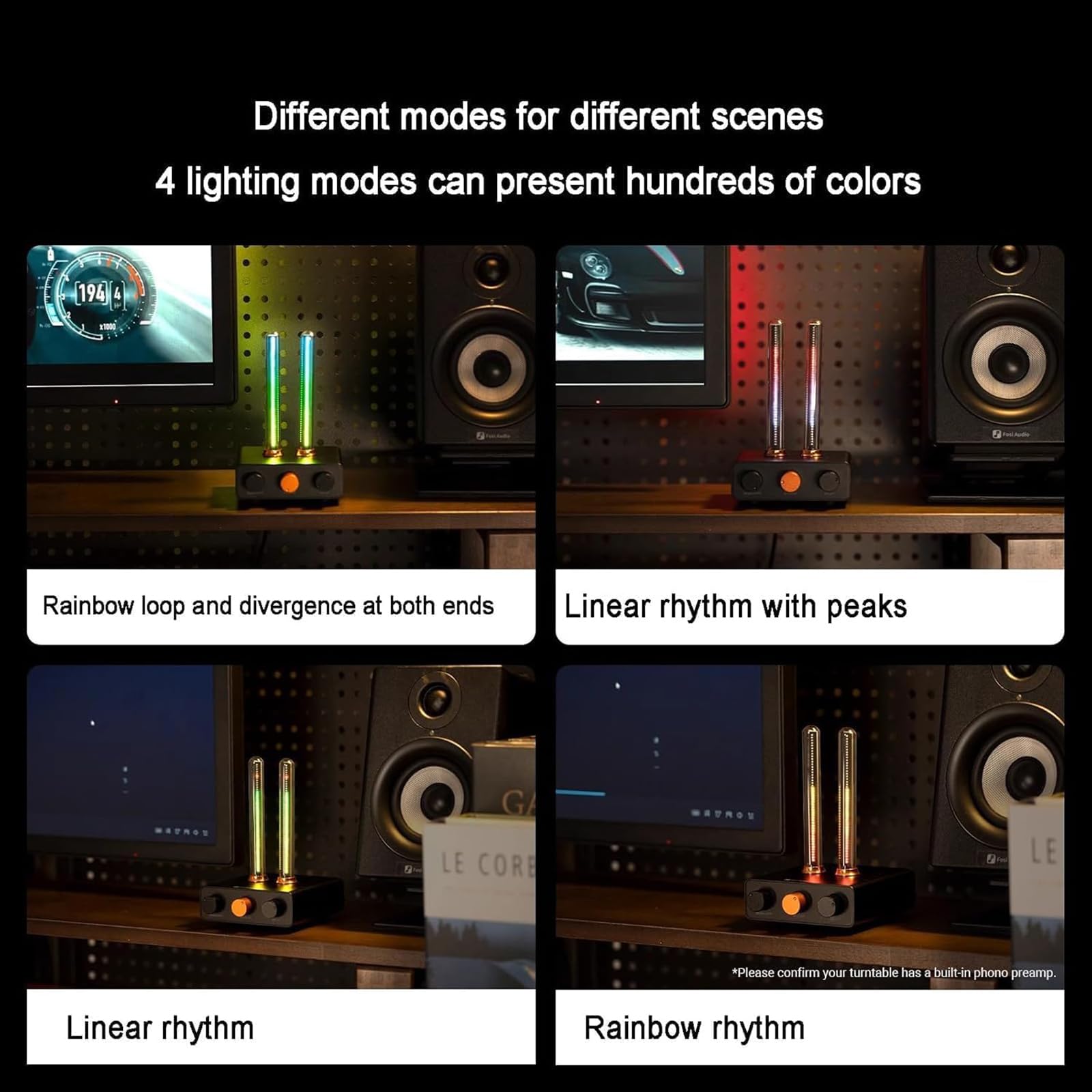 Lampada a Spettro RGB per La Cattura del Suono, Luci a LED per La Sincronizzazione Musicale, con 2 Tubi Luminosi, 4 modalità di Visualizzazione, Controllo del Microfono