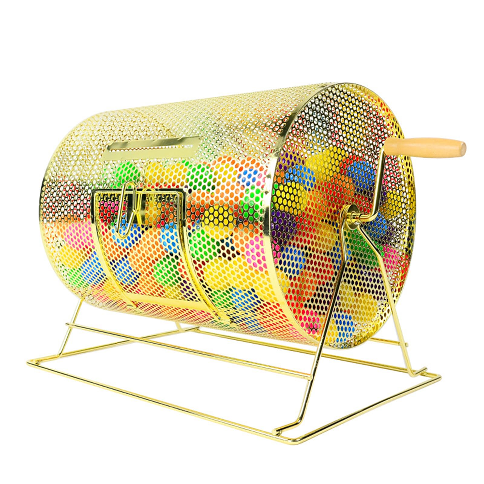 Professional Brass Plated Raffle Drum with Wooden Turning Handle for Bingo Ballot Party Raffle Spinning Cage - Manual Lottery Box Holds 2,500 Tickets