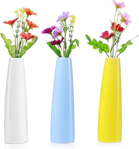 Juego de 3 jarrones de cerámica para decoración del hogar de granja, jarrón pequeño moderno con flores artificiales, jarrones para mesa de comedor,