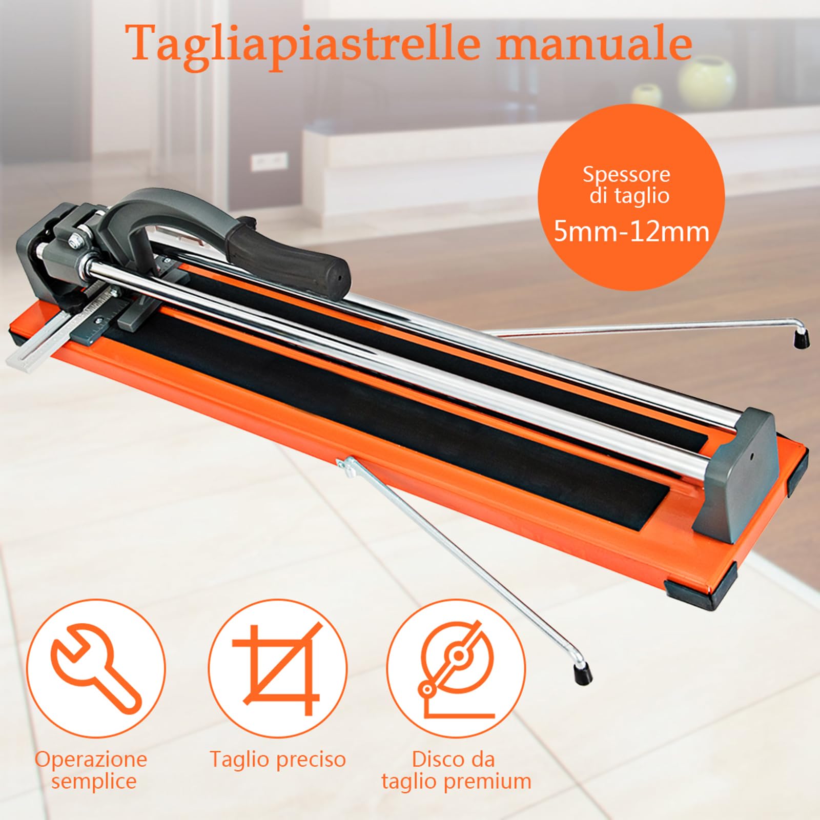 COSTWAY Tagliapiastrelle Manuale Professionale di 61 cm, diagonale di 40,5cm, con scala graduata Precisa rimovibile, rotella di taglio in carburo di tungsteno, per piastre di pavimento e soffitto
