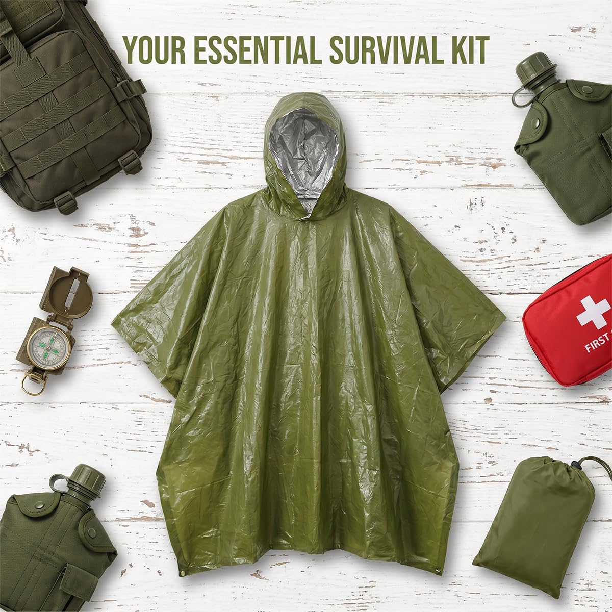 Ponczo survivalowe, 2 sztuki, 130 × 100 cm,awaryjne ponczo przeciwdeszczowe | wiatroszczelne, przenośne, bez użycia rąk, do użytku na świeżym powietrzu, ochrona przed deszczem, na kemping, wędrówki, w