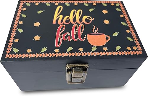 Miniatura 1 de Hello Fall - Caja de recuerdo decorativa con tapas, caja de almacenamiento de madera negra con tapa para mujeres, hombres, mamá, papá, hermana,