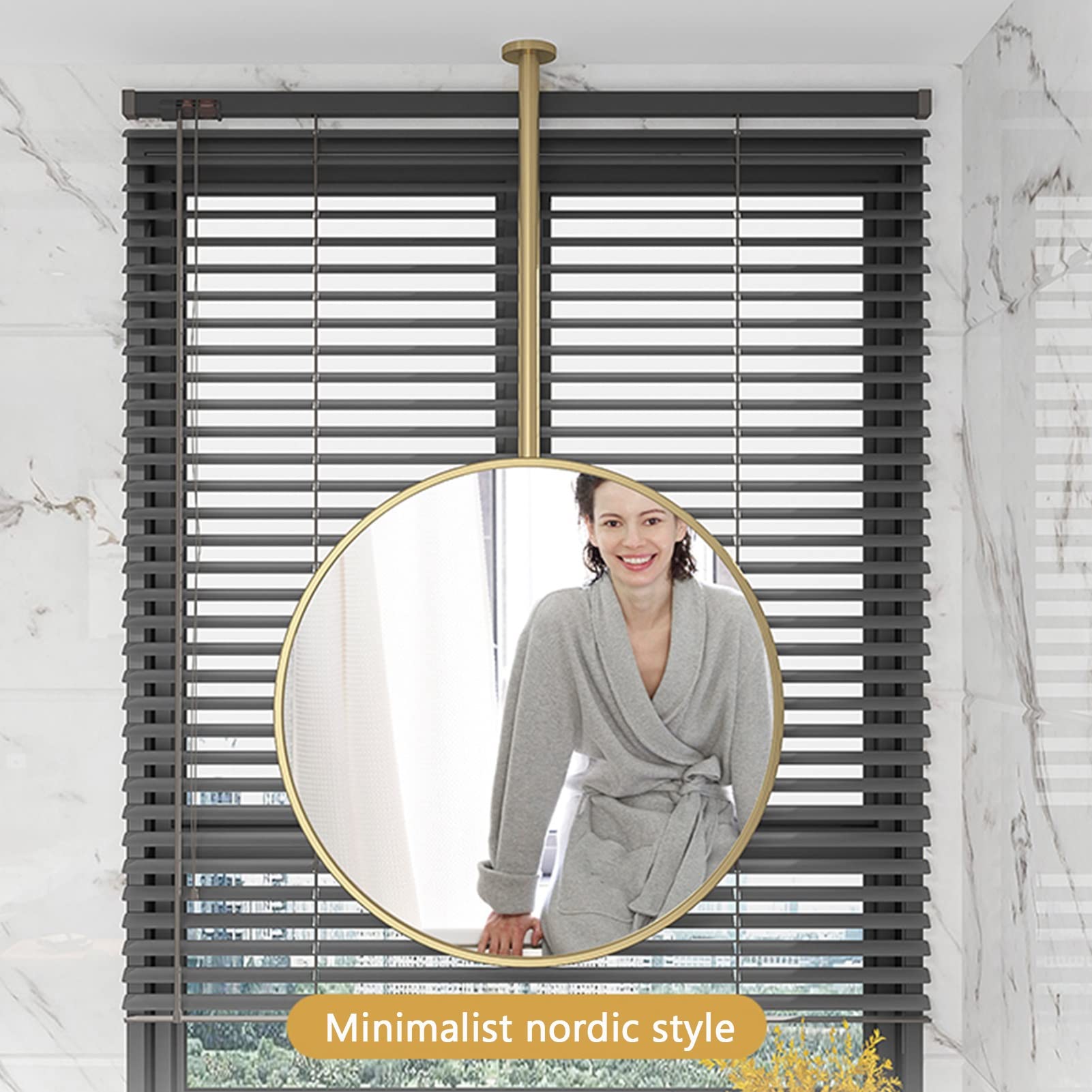 Okrągłe lustro wiszące do łazienki Toalety hotelowe Hangingceiling Boom Rod Mirror Sypialnia Vanity Lusterko do makijażu Montowane na ścianie - 40 cm 50 cm 60 cm 70 cm Złoto Konfigurowalny (