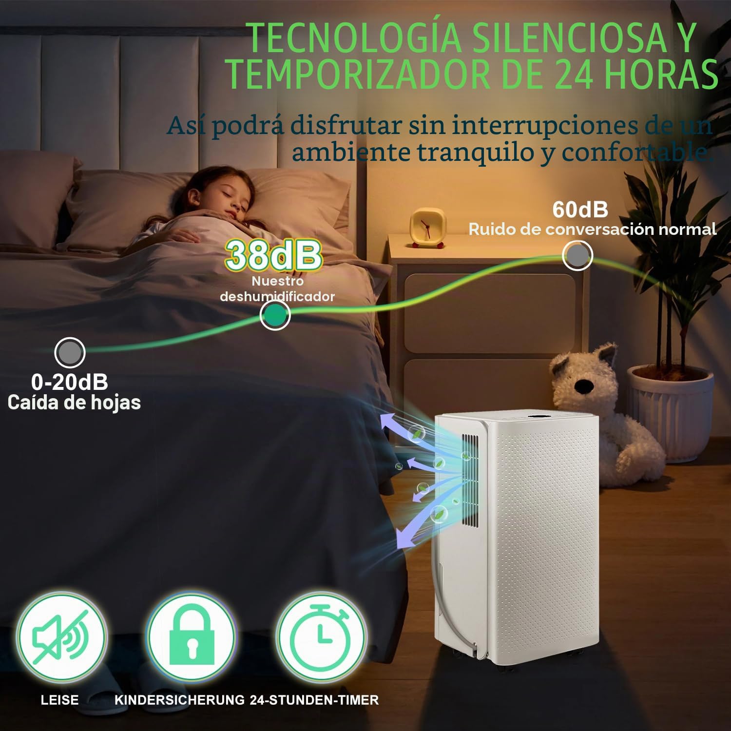 Deshumidificador Rendimiento de deshumidificación de 16 l/12 h - para un tamaño de habitación de aproximadamente 15-25 m² - con 4 modos de funcionamiento, función de descongelación