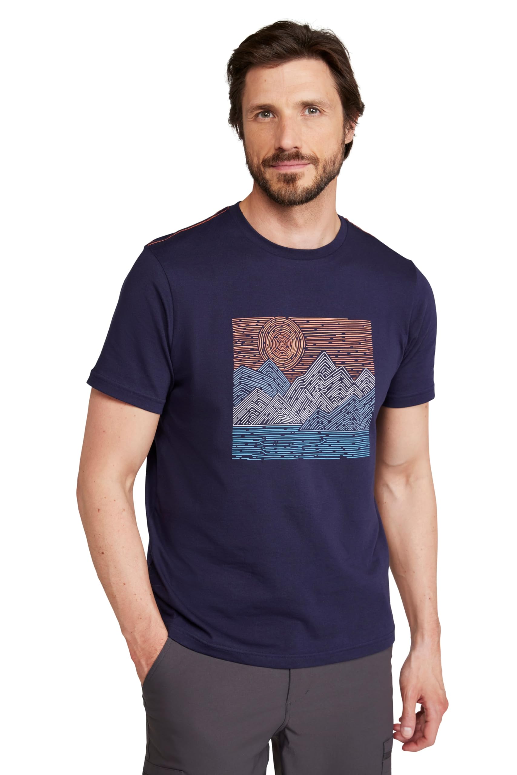 Mountain Warehouse Tidal Wave Mens T-Shirt - Breathable & Lightweight Mens Top Print - Best for Spring Summer, Outdoors, Holidays & Everyday wear Dark Blue 3XL