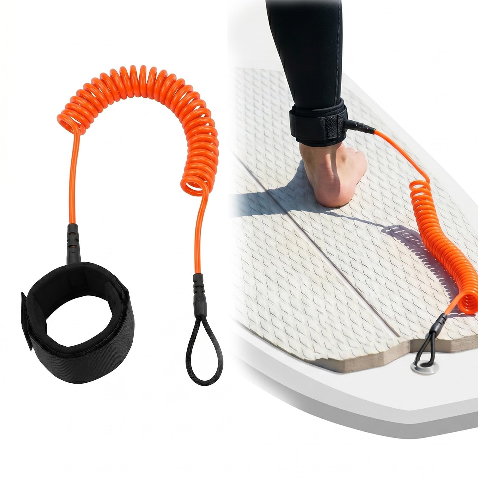 Leash de Surf 10ft 5mm, Laisse de Paddle Stand Up pour Planche de Surf et Kayak, Corde de Traction de Sécurité avec Attache Cheville Confortable, Accessoire SUP Orange Rouge