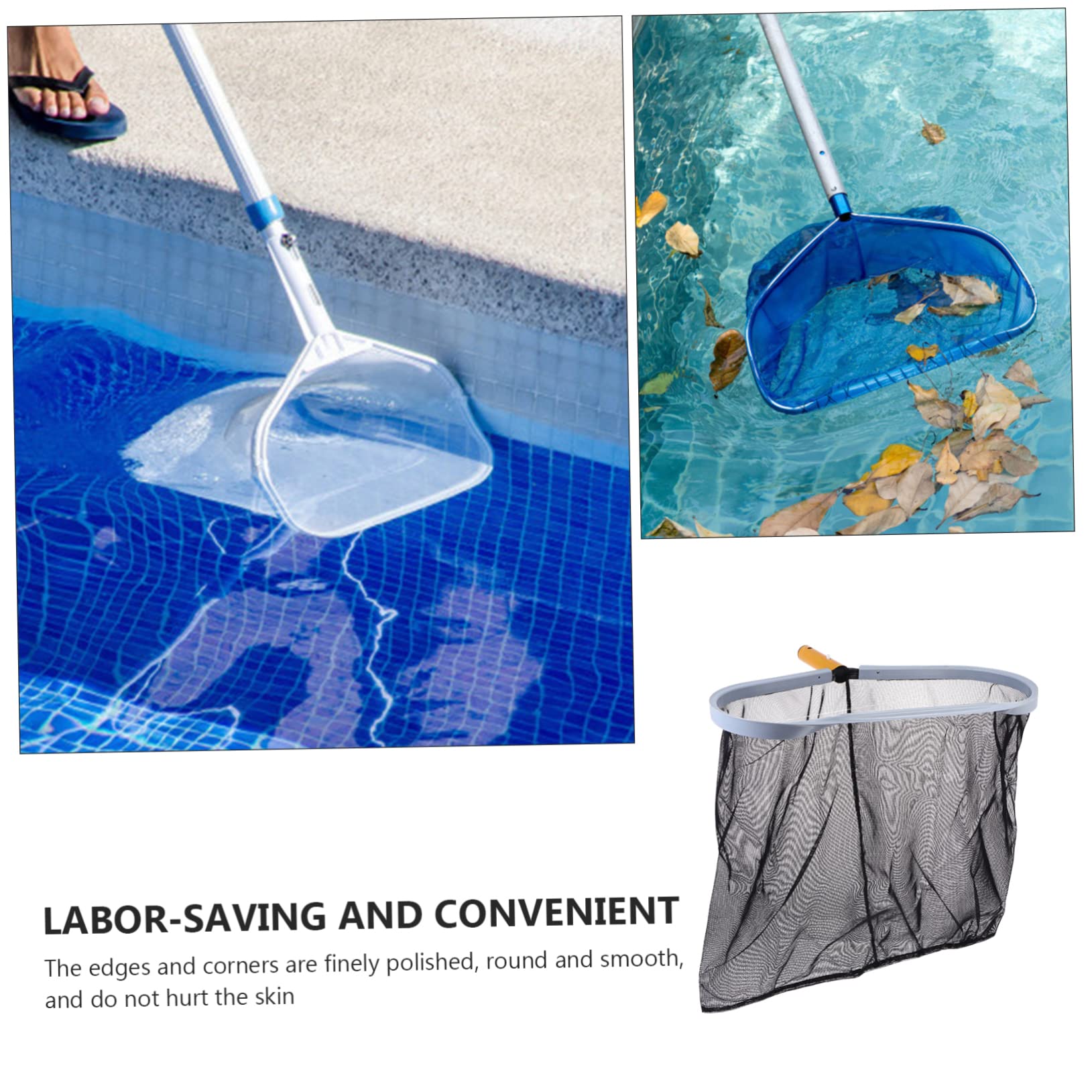 Gatuida Épuisette de Fond de Piscine Portable Noire Filet Robuste pour Nettoyage et Débris Outil Pratique pour Bassin et Étang Cadre Alliage Daluminium