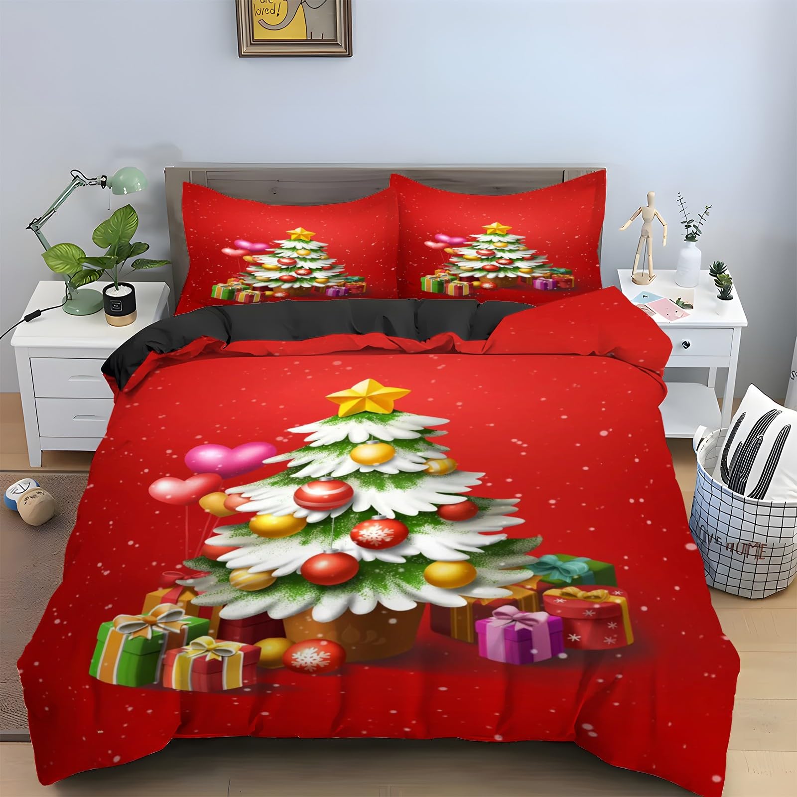 Housse de couette ambiance du Nouvel An et parure de lit 90x190 microfibre zippée