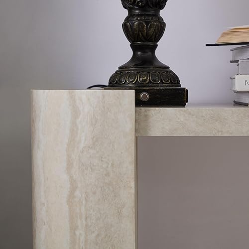 Miniatura 5 de Mesa de consola curvada de 53.15 pulgadas, con patrón de mármol de imitación de Mars, moderno acento de pasillo de madera para sala de estar,