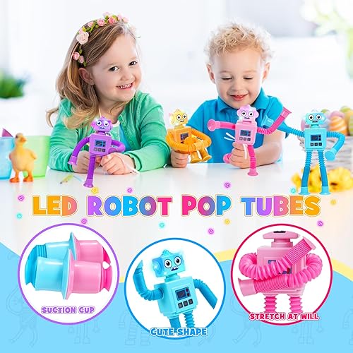 Miniatura 2 de Juguetes sensoriales robóticos para niños 4 tubos LED robóticos para reventar, juguete sensorial con ventosa telescópica para niños de 2, 3, 4, 5,