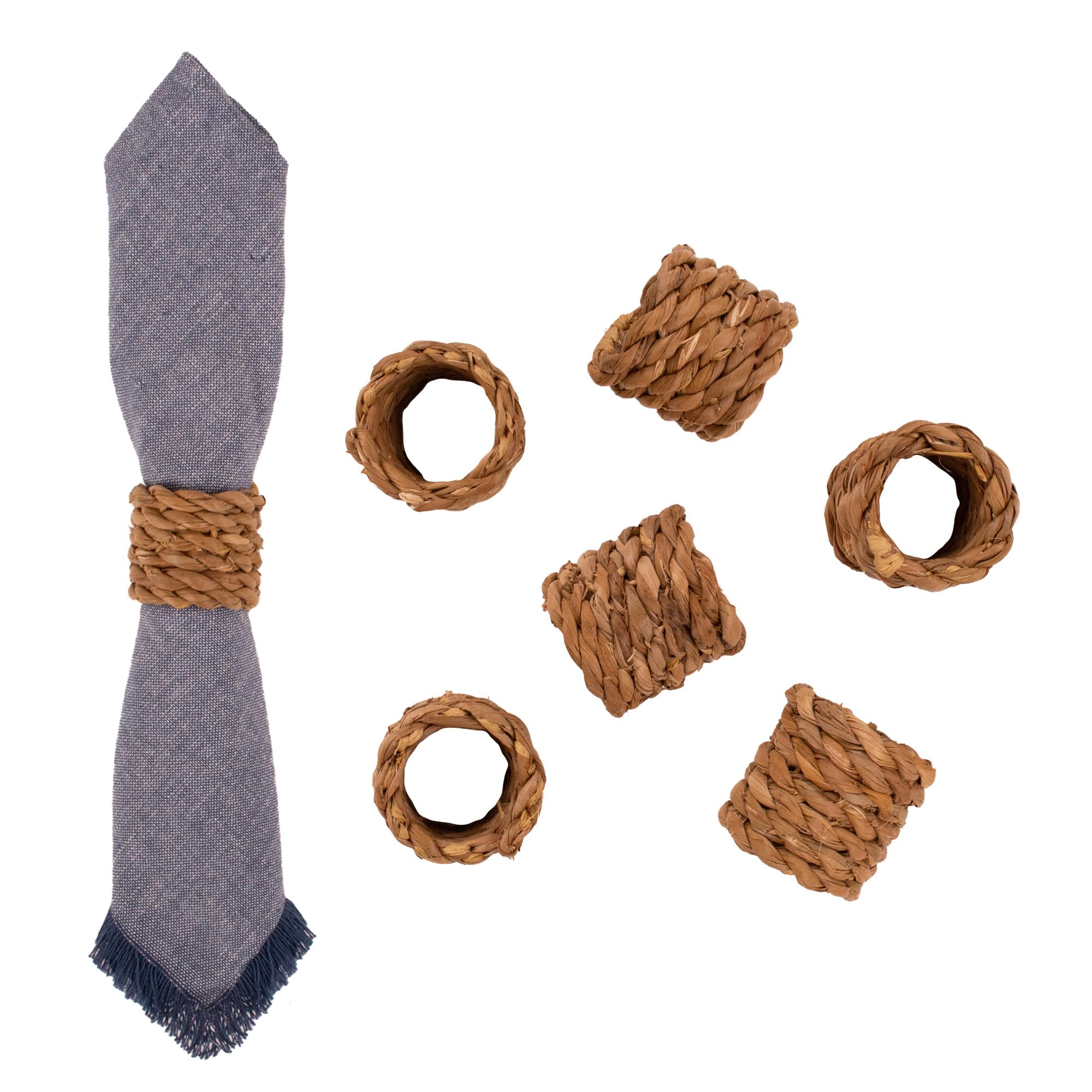 KAZI Essentials Napkin Rings Set of 6, Boho Natural Woven Raffia Napkin Rings, Eco-Friendly Napkin Holders Handmade by African Artisans, Coastal, Nautical, Farmhouse Décor (Cattail)