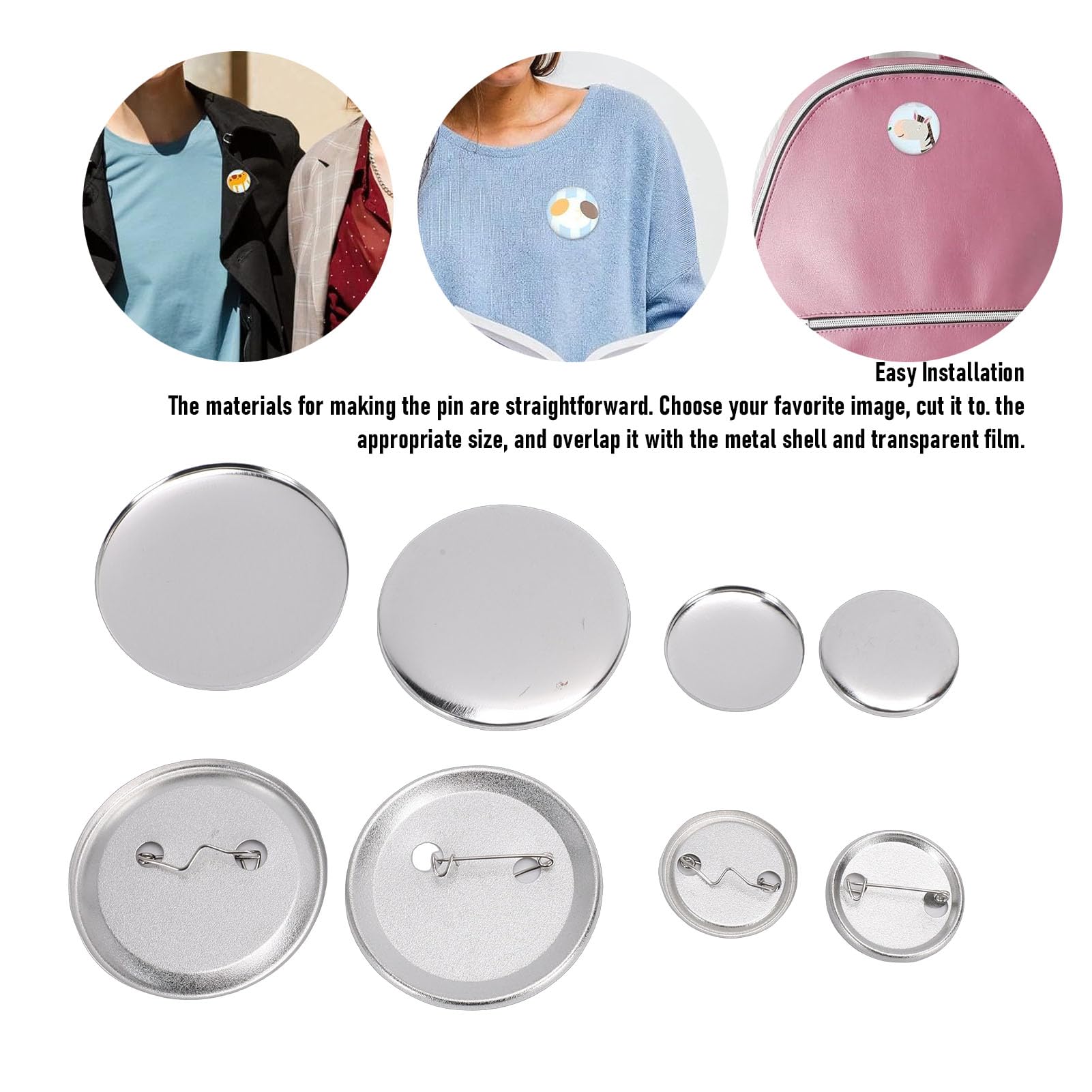 Rengue Blanko-Metallknopfteile, Aluminiumlegierung, Runde Abzeichen-Herstellung, 2,28 Zoll, 1,26 Zoll, 200 Stück für Pin-Maker-Presse, Benutzerdefinierte Namensschilder, Schulveranstaltungen und