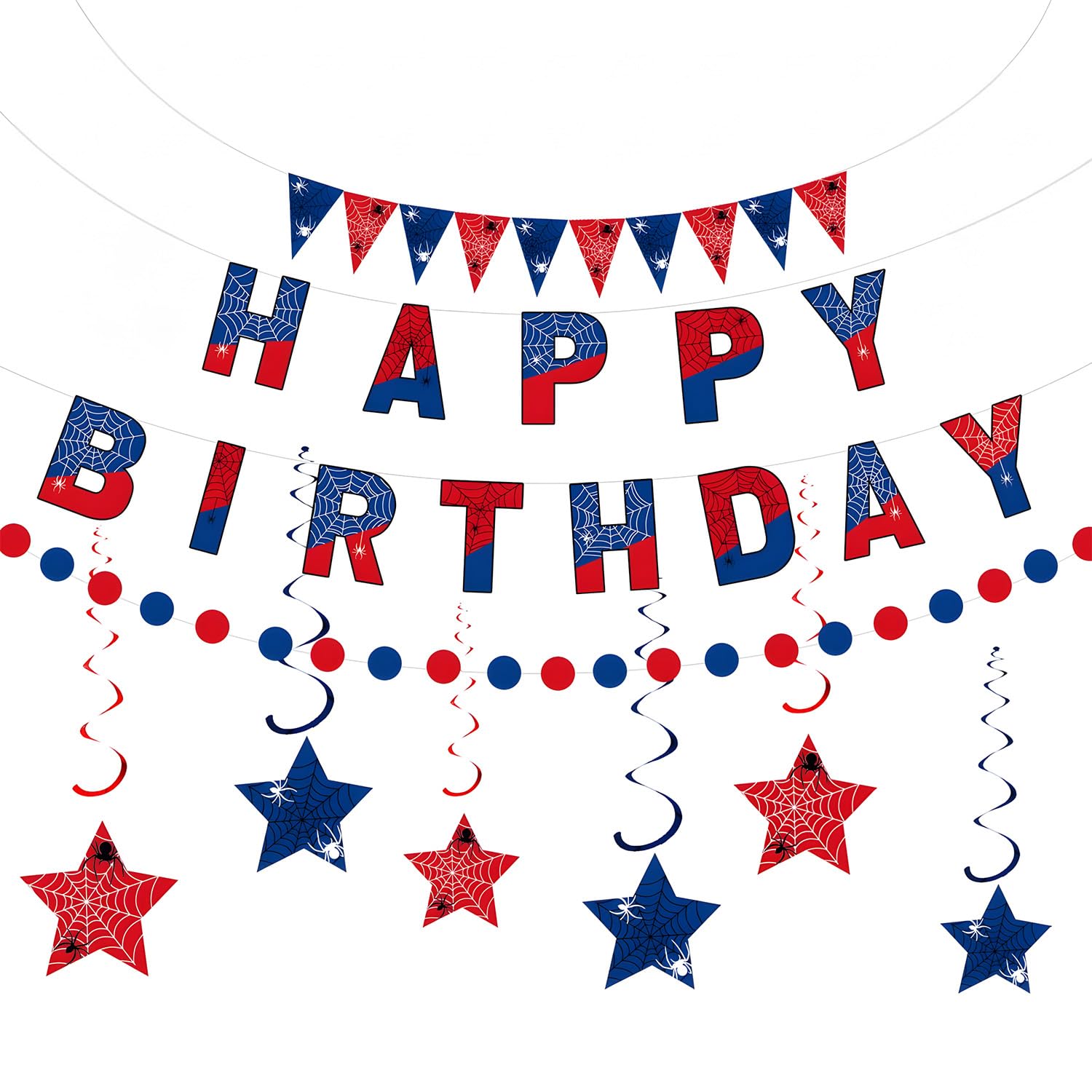 34Pcs Spider Thmem Party Decorations Set with Happy Birthday Banner & Swirl