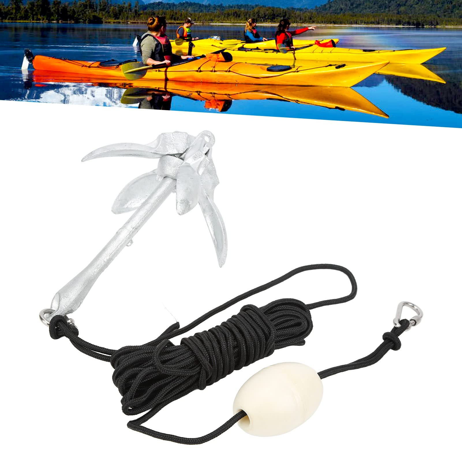 Juego De Ancla Plegable, Kit De Ancla Plegable Portátil De 4 Dientes De 3,5 Libras con Cuerda De 25 Pies, Ideal para Veleros Marinos, Kayak, Canoa Y Embarcaciones