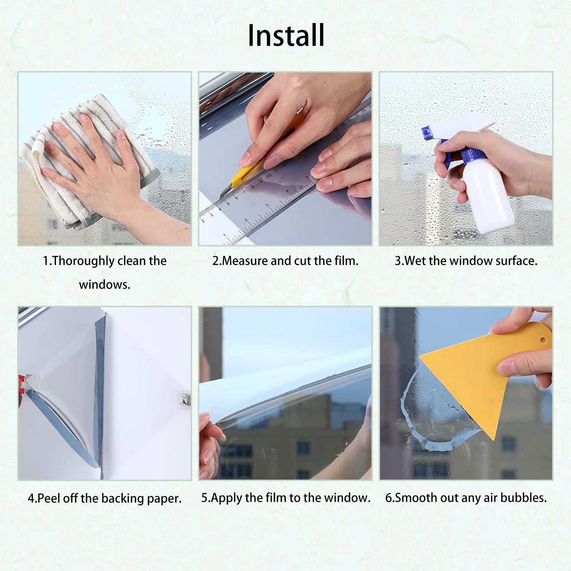 Vinilos para Cristales Espejo Unidireccional 115 x 190 cm Anti UV Anti Calor Tinte Reflectivo con Kit de Instalación para Hogar, Oficina, Azul Plata