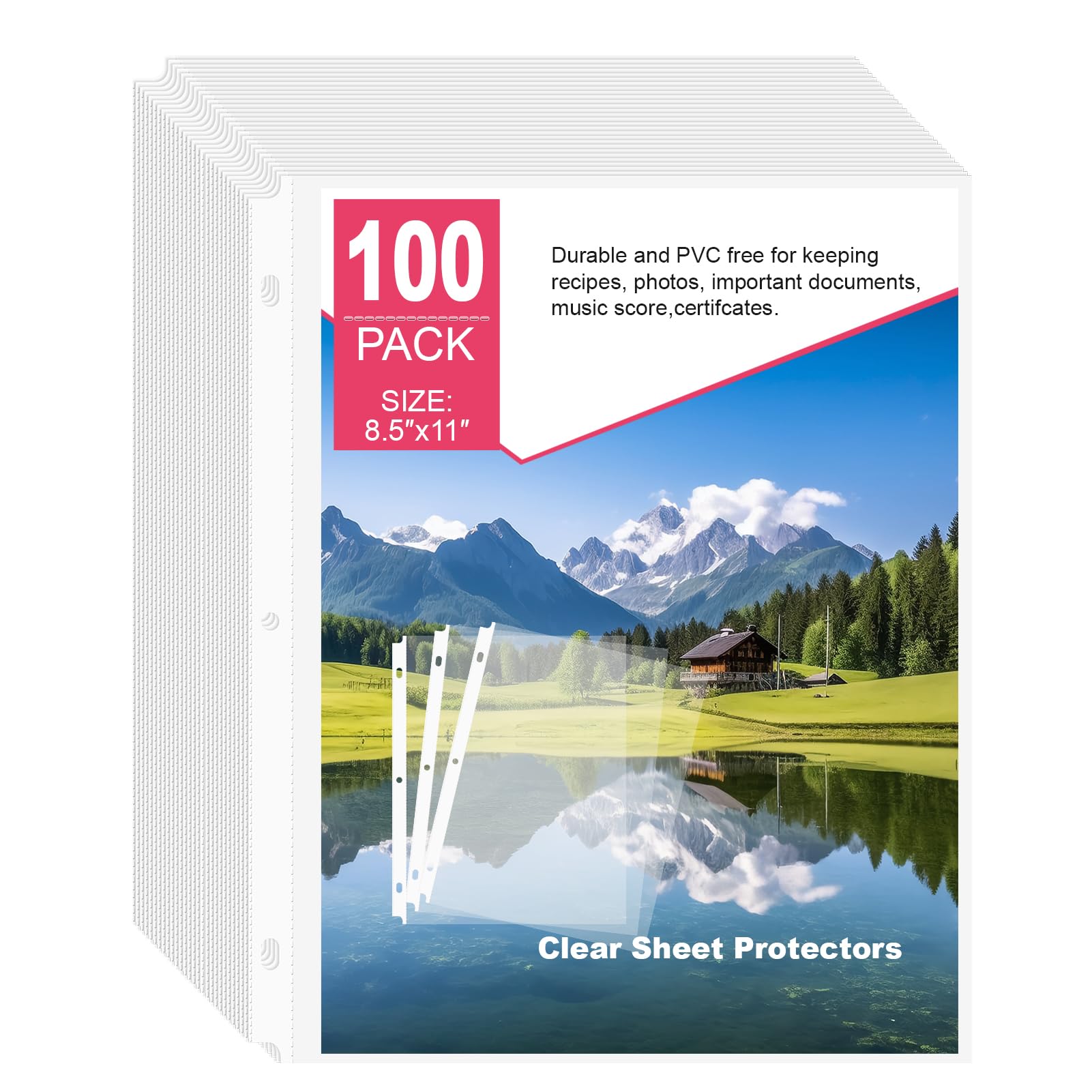 Paquete de 100 protectores de hojas resistentes de 8.5 x 11 pulgadas, carga superior, sin ácidos e impermeables para fotos, certificados, escuela, oficina, documentos legales, registros médicos