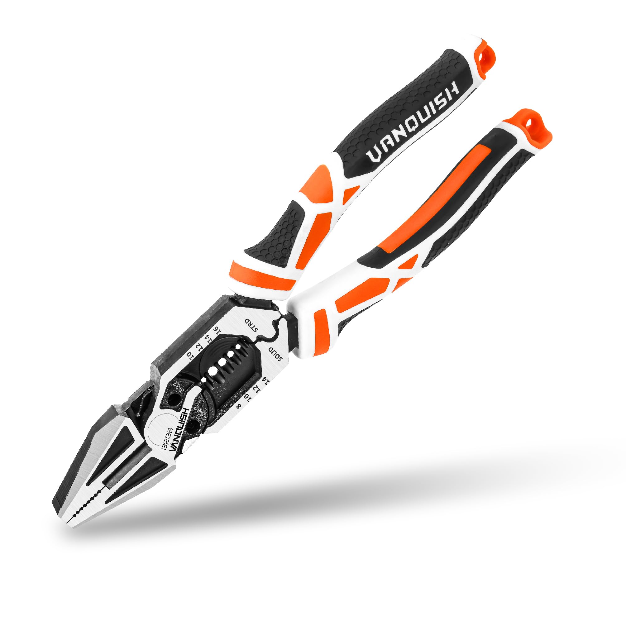 8-in-1 Linesman Pliers with Wire Cutter and Stripper, 8 Inch | Multipurpose Premium CR-V Twisting Cutting, Screw Clamping,Crimping and Bolt Shearing, Ergonomic Grip, Home Maintenance 3238