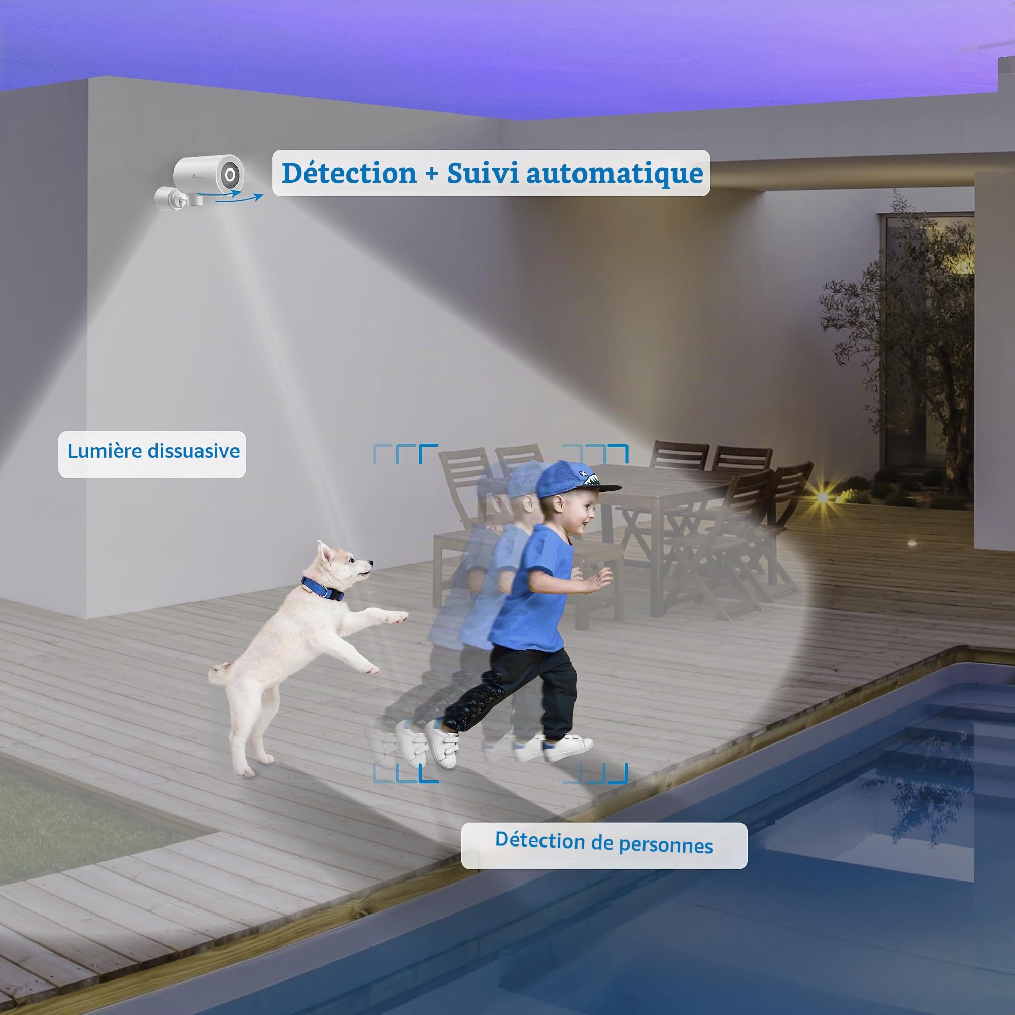 NIVIAN Caméra de Surveillance WiFi Extérieure, 2560x1440 Half4K, Vision Nocturne Couleur, Compatible Alexa et Google Home, Contrôle Via App Tuya (NVS-IPC-0H3-L)
