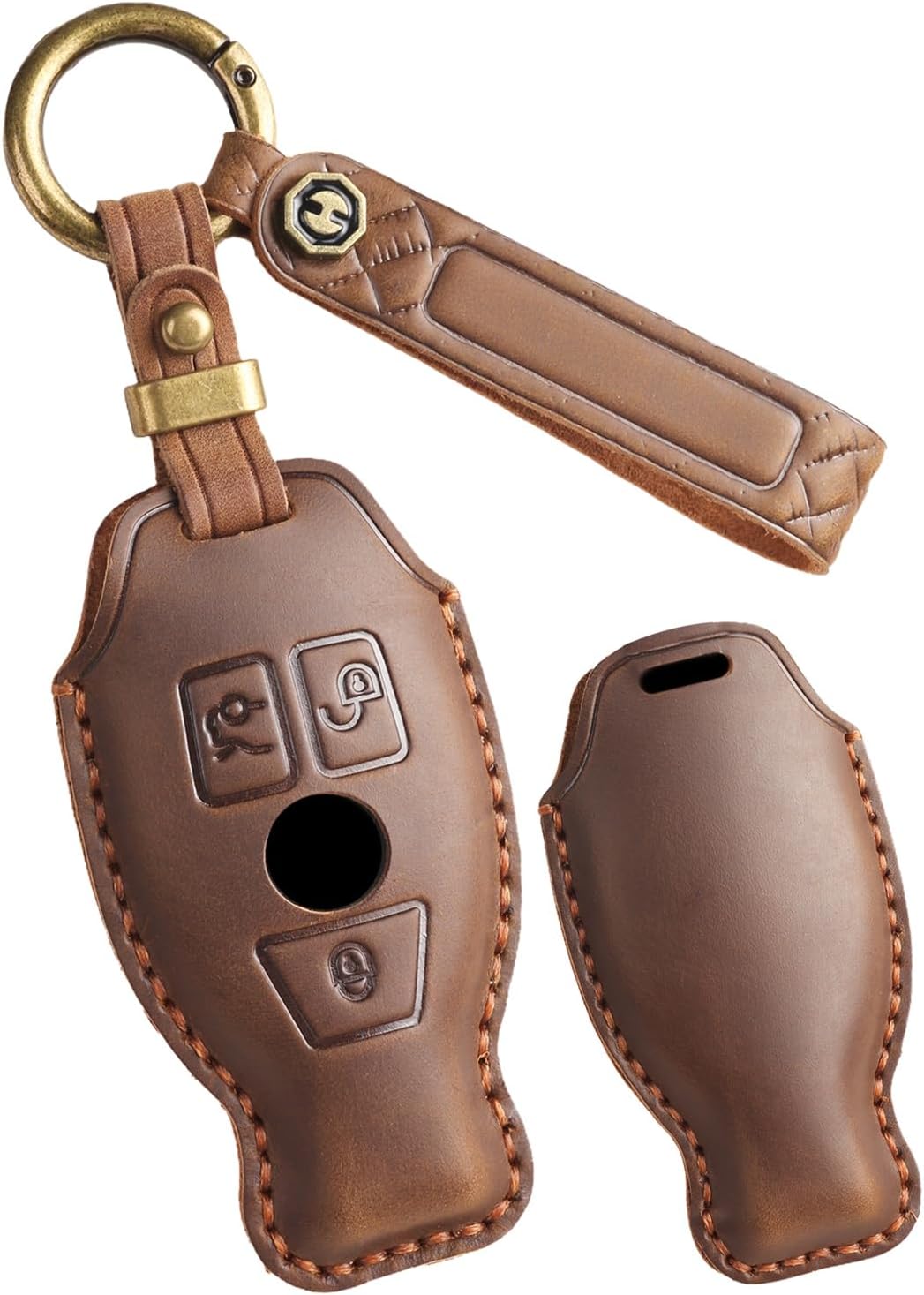 SANRILY Customized Keychain Holder Leather Key Fob Cover Fit for Benz GLE 450 2020 GLE 350 GLC300 2017 ML 350 C E S Class Keyless 3/4 Button Key Case Personalized Festival Gifts for Women Men Brown
