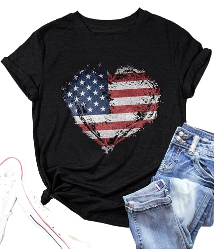 Ovazly Women American Flag Shirts USA Flag Stars Stripes Graphic