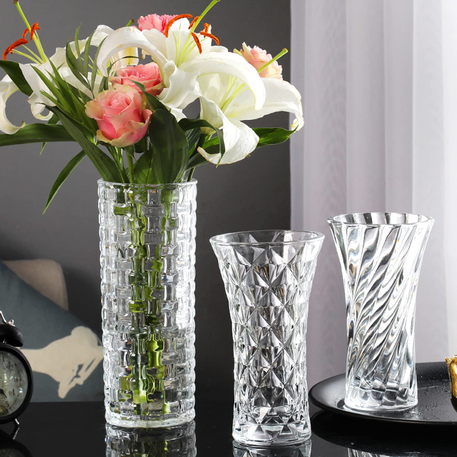 Zoodlee Glass Vase, Transparent Living Room Dining Table Decorative Vase Art Flower Arrangement Cylindrical Flower Vase 1