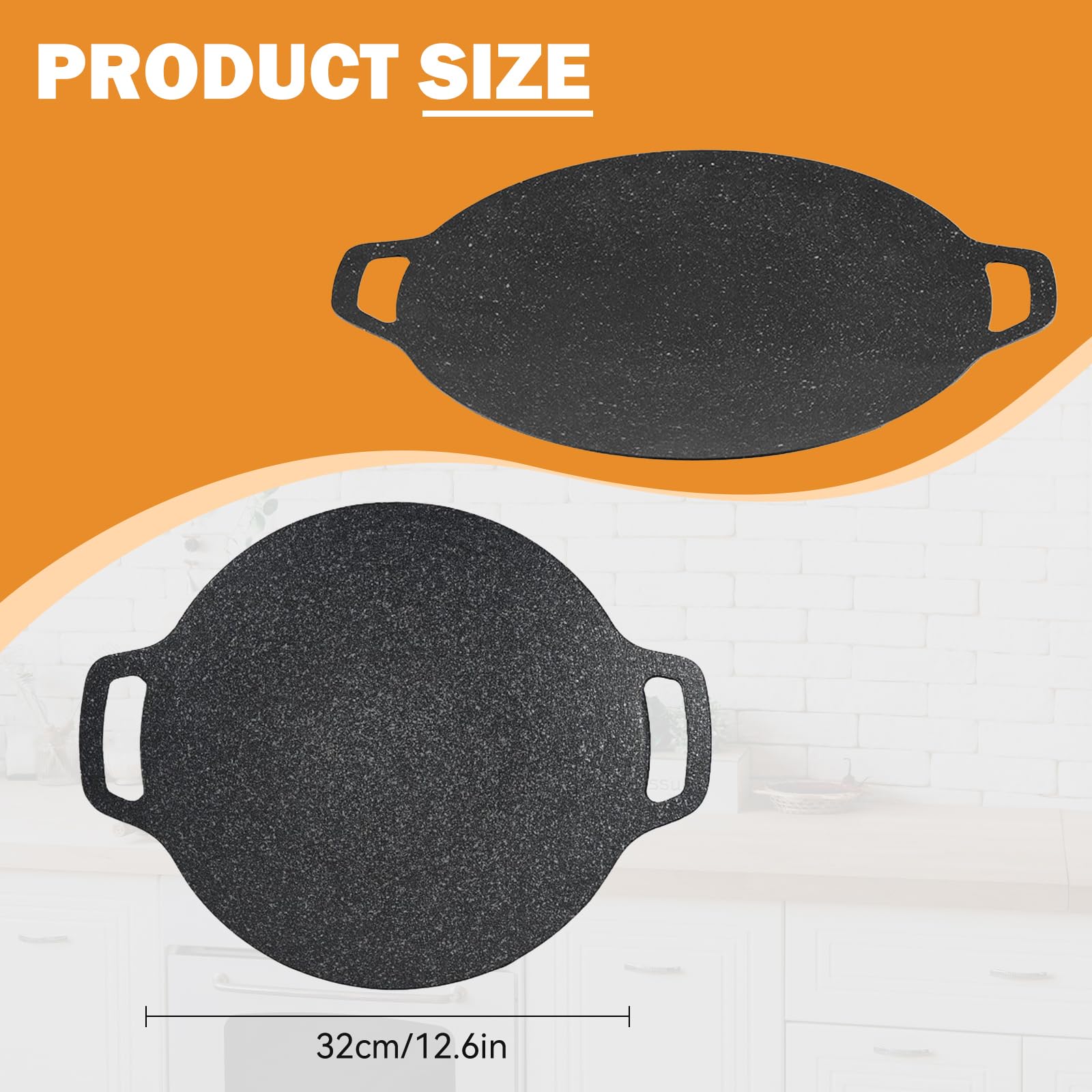 Koreanische BBQ-Grillpfanne, 32 cm, runde Grillplatte, antihaftbeschichtet, runde Backform, kompatibel für Innen- oder Außengrillen