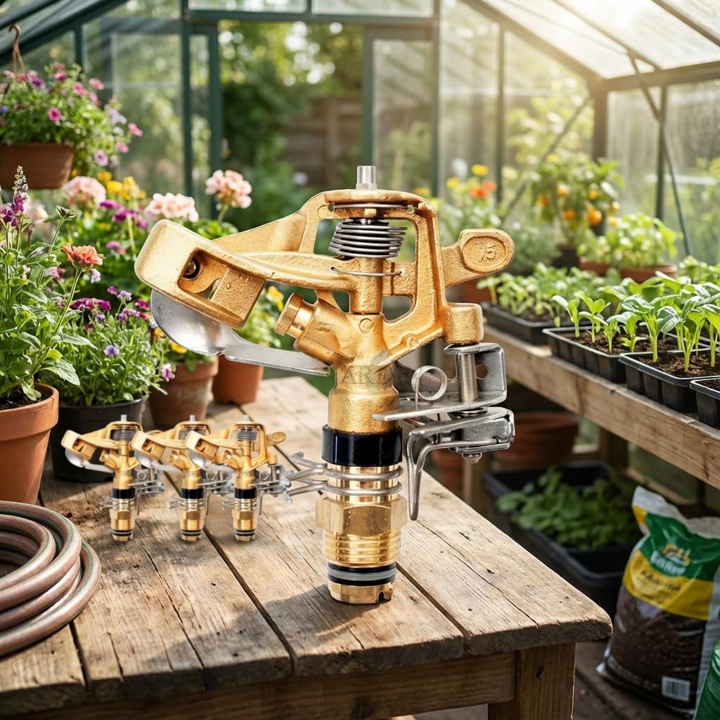 Suinga Aspersor de Riego Agricola Laton Ajustable 1/2'' 28º | Pack 5 Aspersores con Alcance 9 a 14 m | Aspersor de Jardin Sectorial