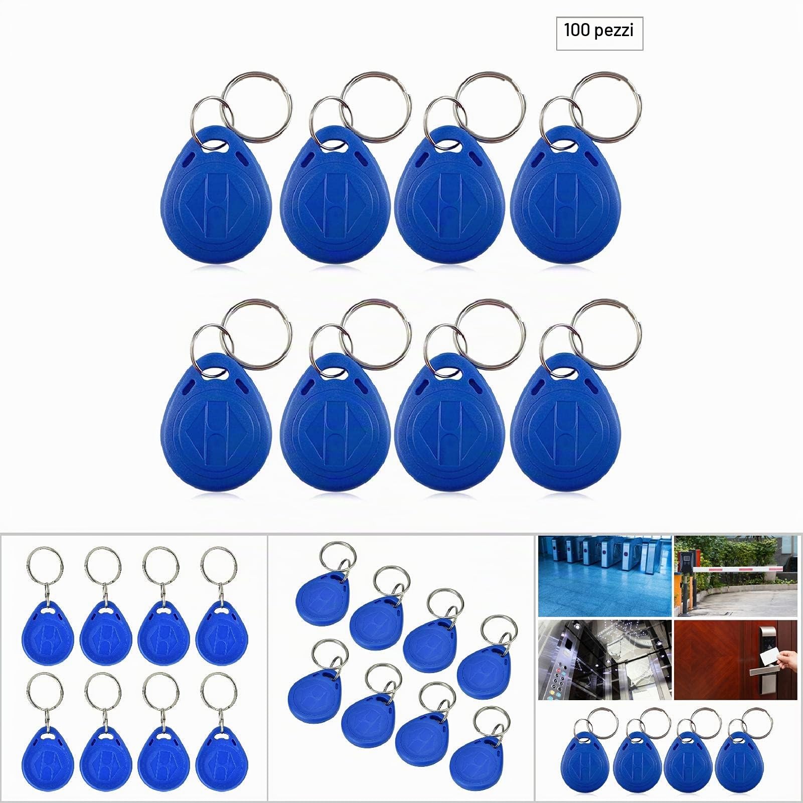 100PCS Blue Keychain ID/IC Card, Tag RFID di prossimità intercambiabili Tag scrivibili, IC/Tag ID Tag token Portachiavi per sistema di controllo accessi (ID Card)