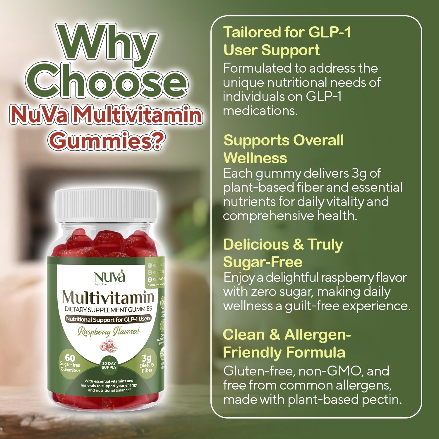multivitamin for women on glp 1 Amazon.com: NuVa GLP-1 Support Multivitamin Gummies for Men & Women:  Raspberry, Sugar-Free, 3g Fiber for Digestion & Gut Health, Vitamins &  Minerals for Metabolic Balance, Gluten-Free, 60 Gummies