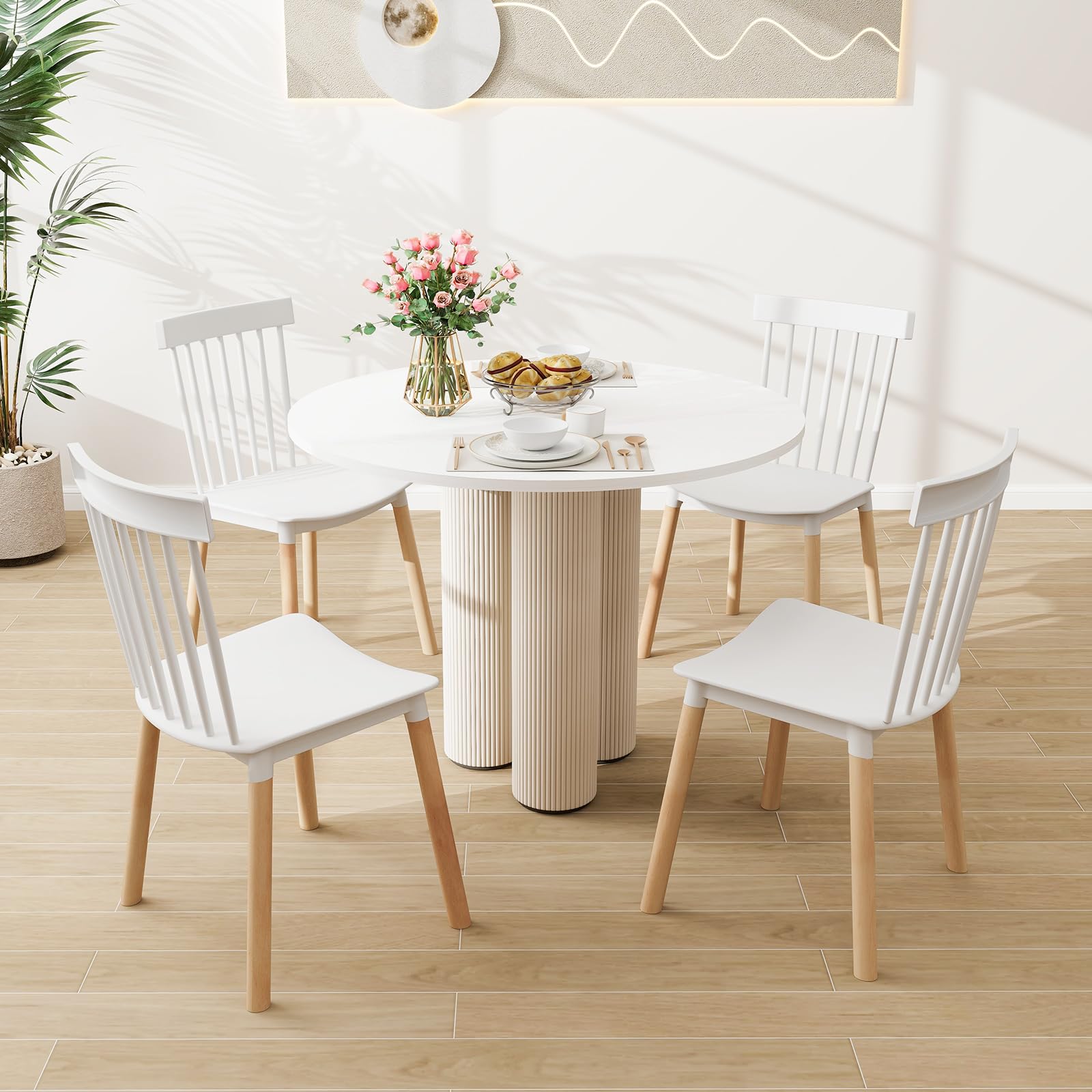 Amazon.com - Giantex Set of 4 Windsor Dining Chairs White, Modern